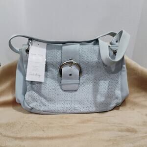 NWT Pamela Mc Coy Suede Pale Blue Satchel Bag